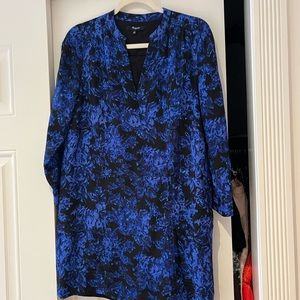 Madewell 100% silk blue black floral dress (S)